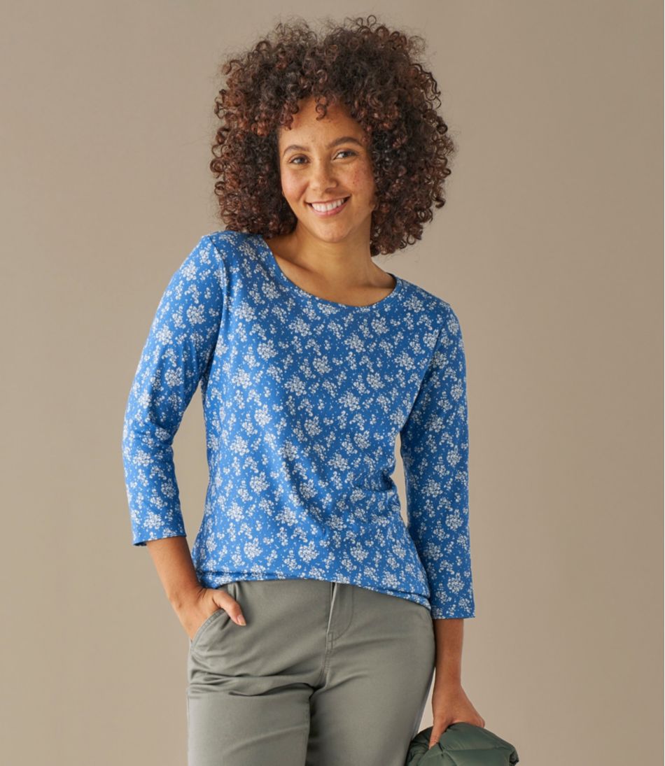 L.L.BeanWomen's Pima Cotton Shaped Jewelneck Tee, Three-Quarter-Sleeve Print