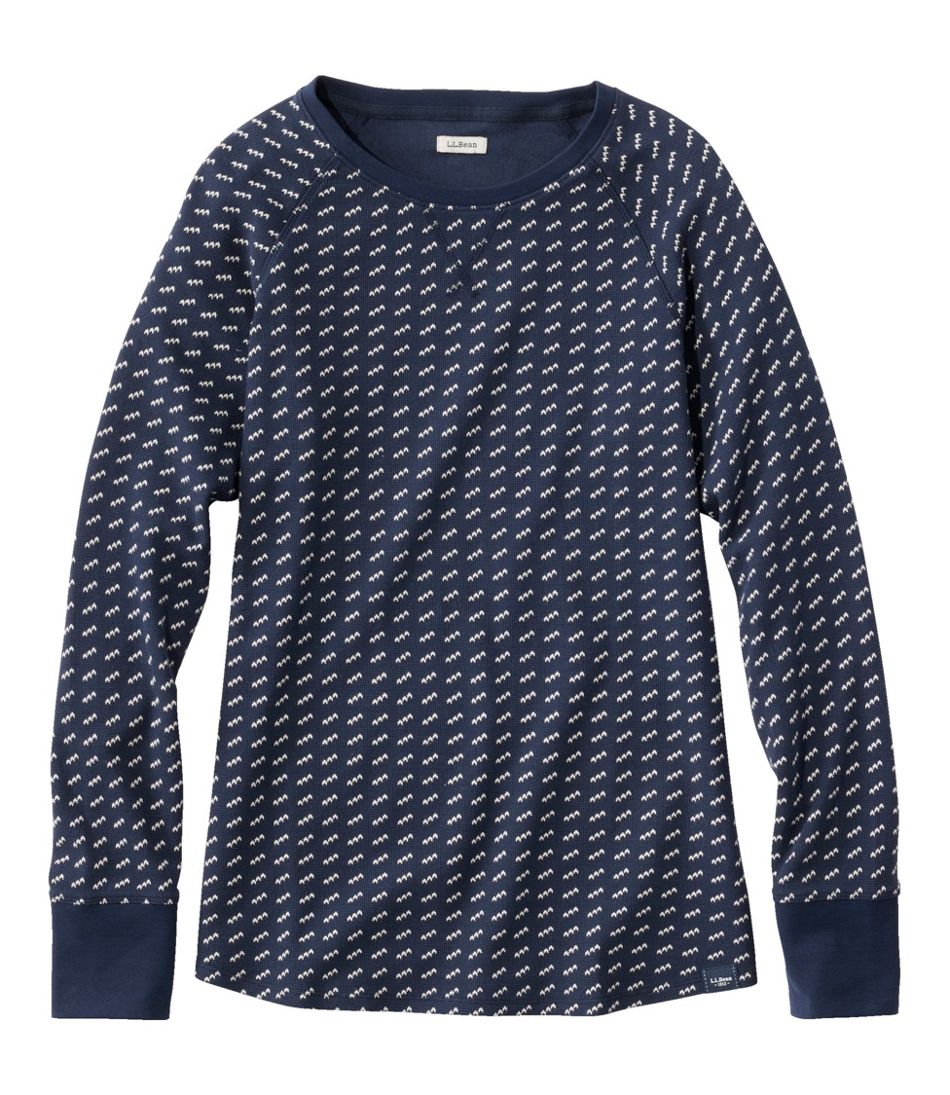 L.L.BeanWomen's Unshrinkable Mini-Waffle Tee, Long-Sleeve Crewneck Stripe