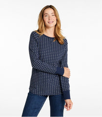 L.L.BeanWomen's Unshrinkable Mini-Waffle Tee, Long-Sleeve Crewneck Stripe