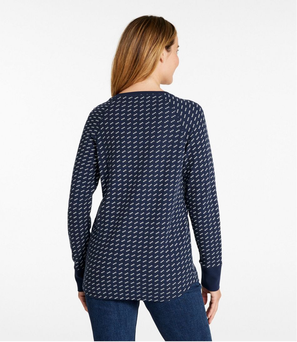 L.L.BeanWomen's Unshrinkable Mini-Waffle Tee, Long-Sleeve Crewneck Stripe