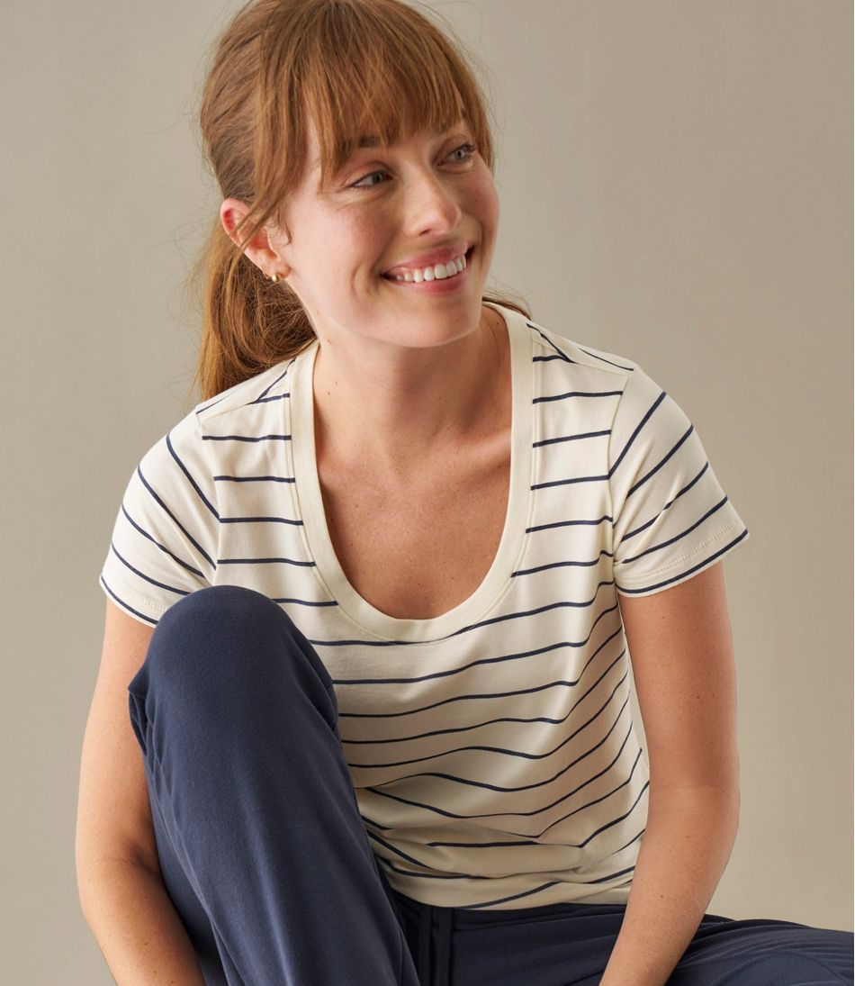 L.L.BeanWomen's Soft Stretch Supima-Blend Tee, Scoopneck Short-Sleeve Stripe