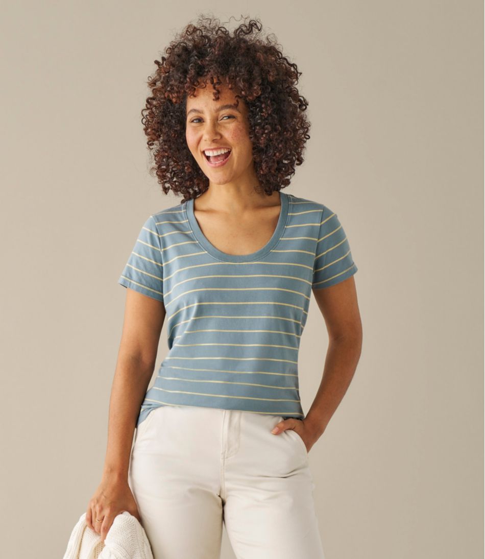 L.L.BeanWomen's Soft Stretch Supima-Blend Tee, Scoopneck Short-Sleeve Stripe