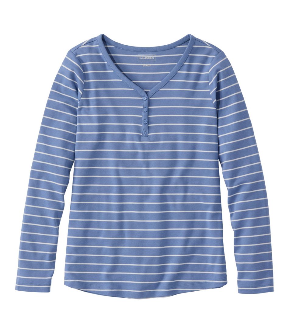 L.L.BeanWomen's V-Neck Henley, Long-Sleeve Stripe