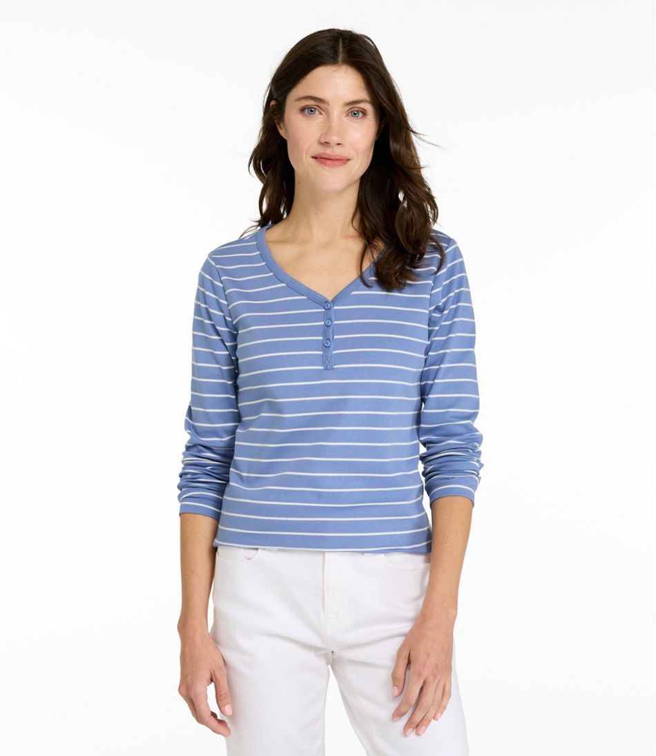 L.L.BeanWomen's V-Neck Henley, Long-Sleeve Stripe