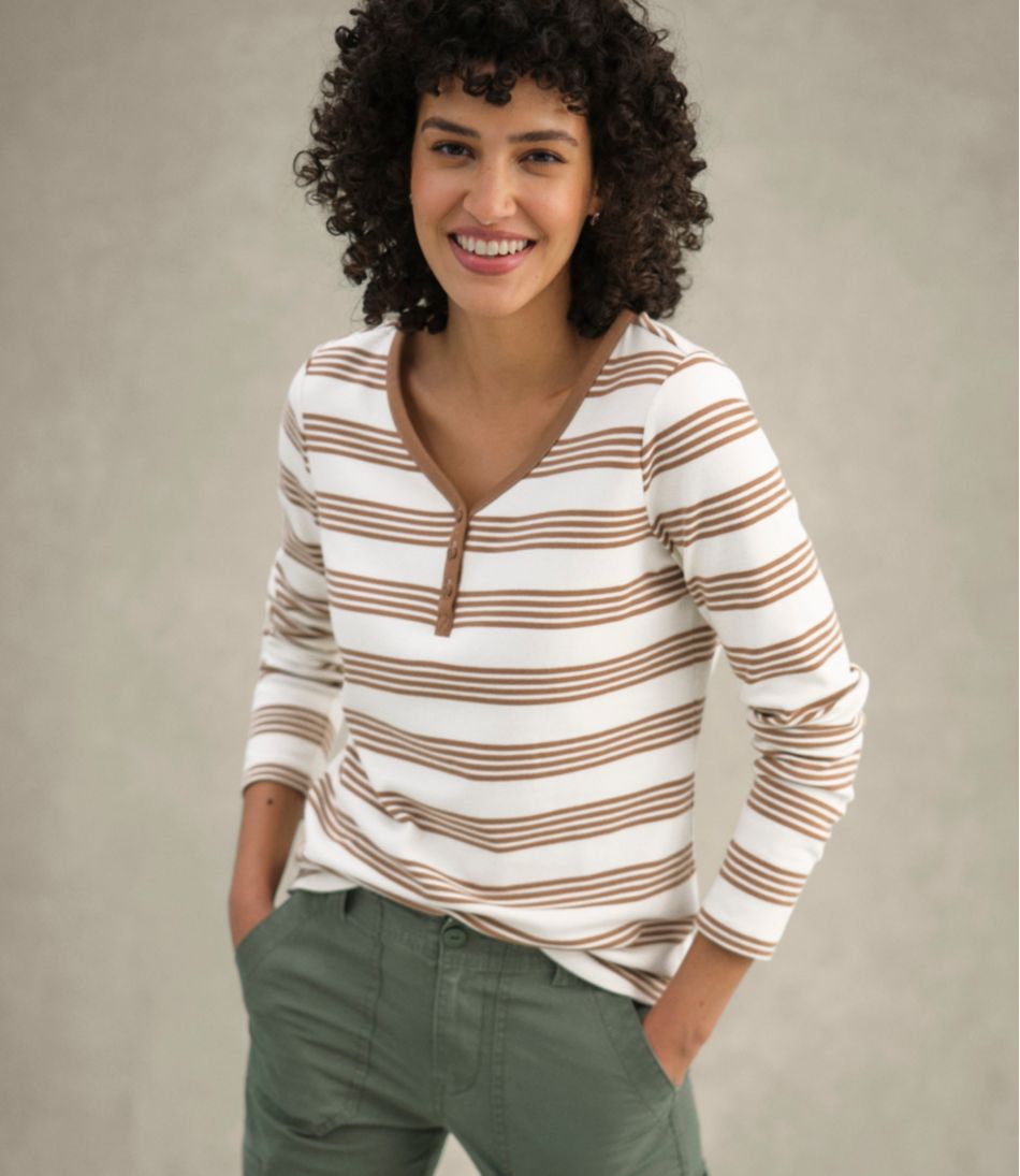 L.L.BeanWomen's V-Neck Henley, Long-Sleeve Stripe