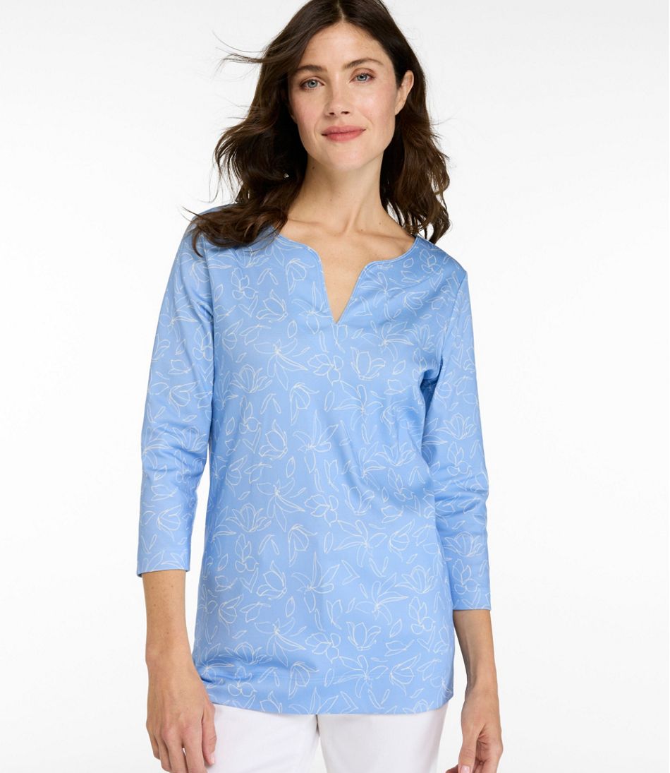 L.L.BeanWomen's Pima Cotton Tunic, Three-Quarter-Sleeve Splitneck Print