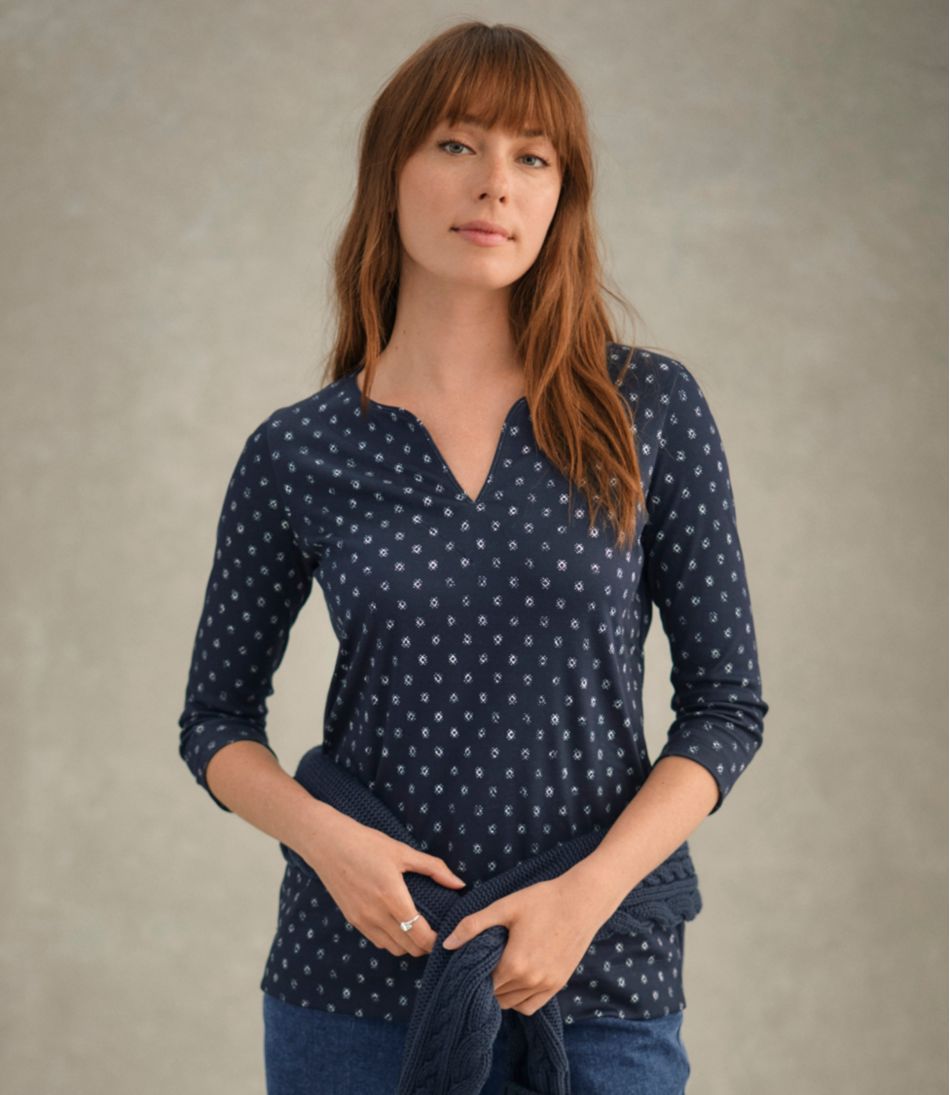 L.L.BeanWomen's Pima Cotton Tunic, Three-Quarter-Sleeve Splitneck Print