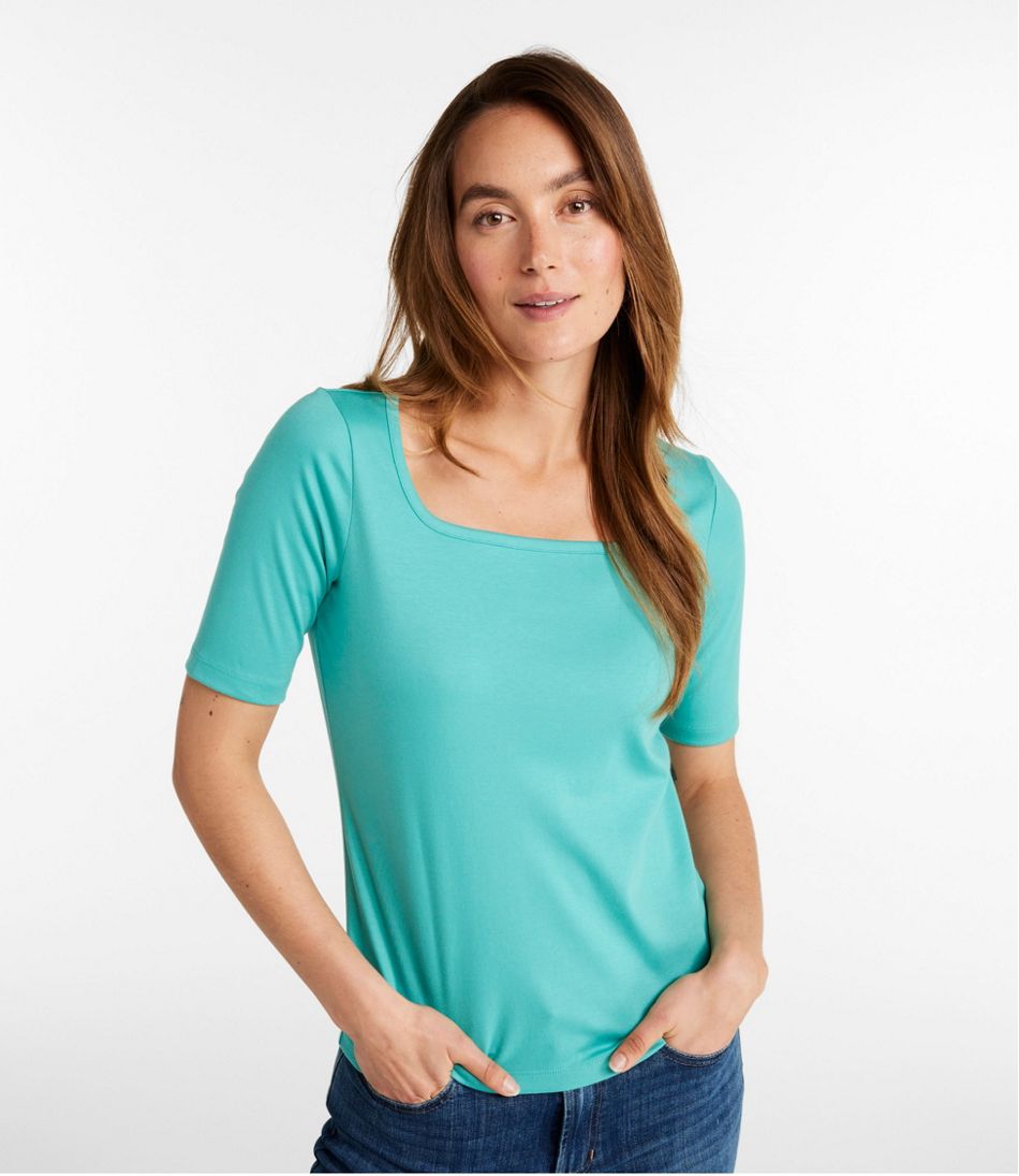 L.L.BeanWomen's Pima Cotton Tee, Soft Squareneck Elbow-Sleeve