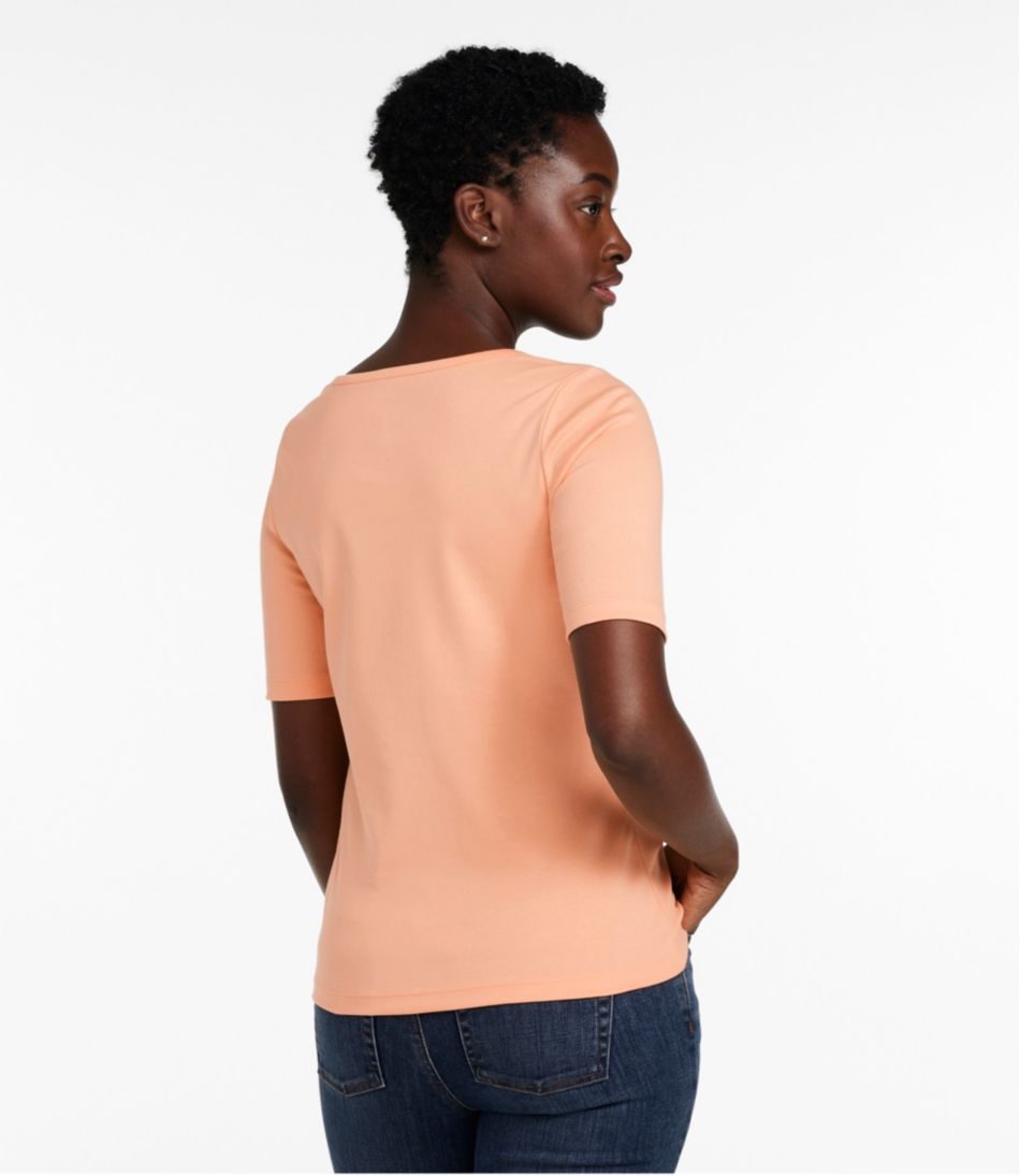 L.L.BeanWomen's Pima Cotton Tee, Soft Squareneck Elbow-Sleeve