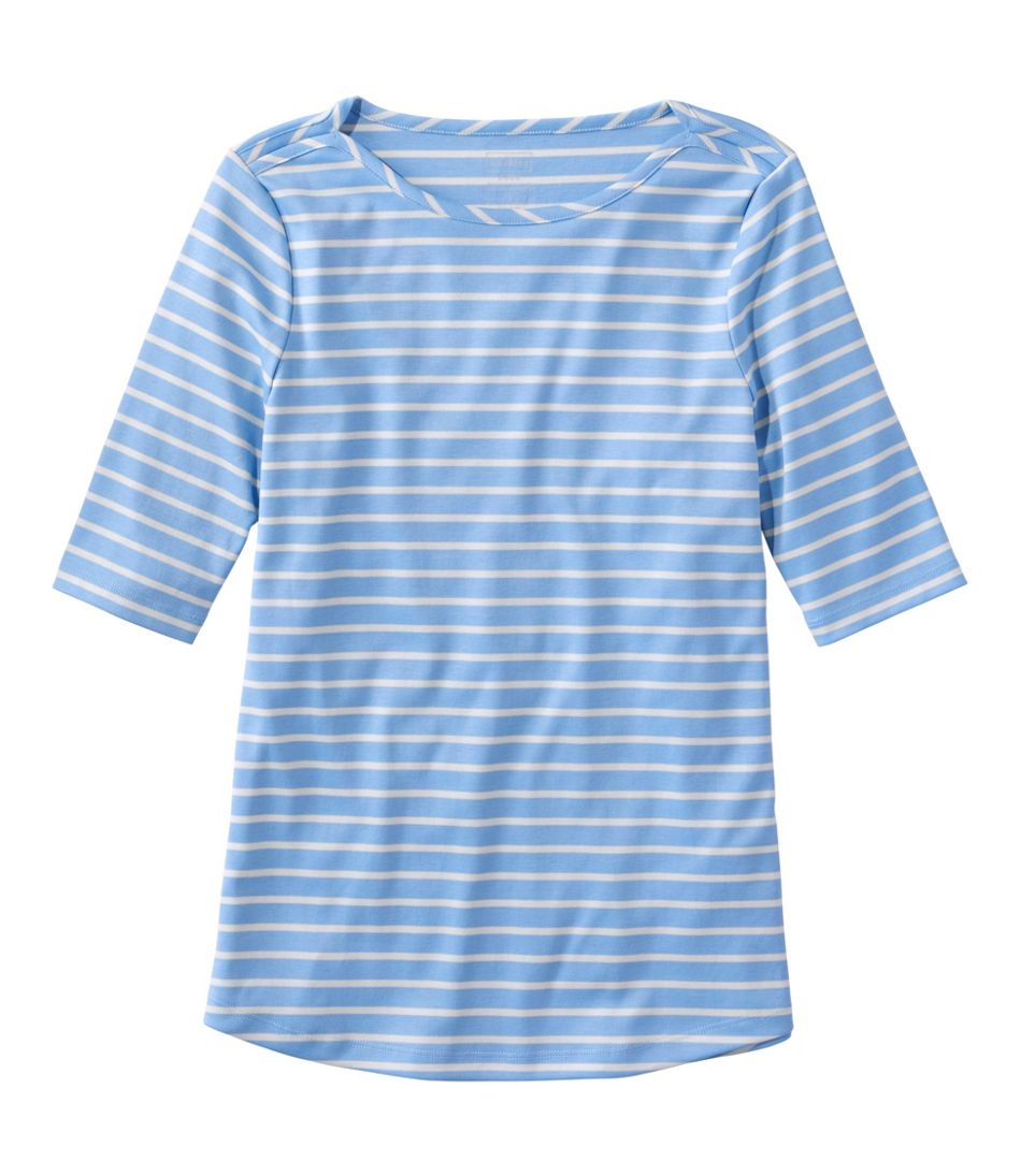 L.L.BeanWomen's Pima Cotton Tee, Elbow-Sleeve Boatneck Stripe