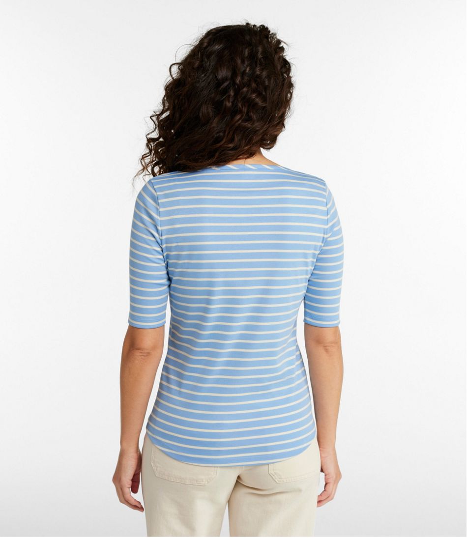 L.L.BeanWomen's Pima Cotton Tee, Elbow-Sleeve Boatneck Stripe