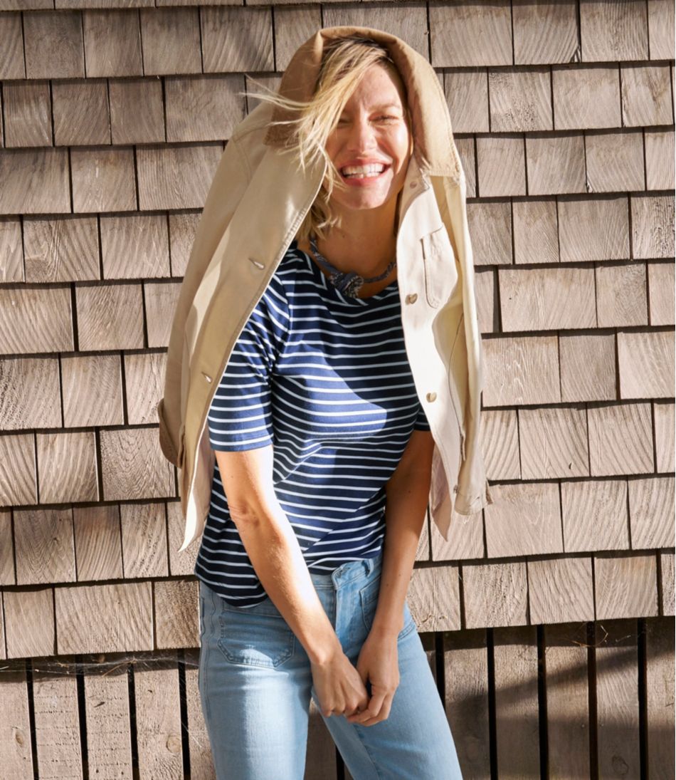L.L.BeanWomen's Pima Cotton Tee, Elbow-Sleeve Boatneck Stripe