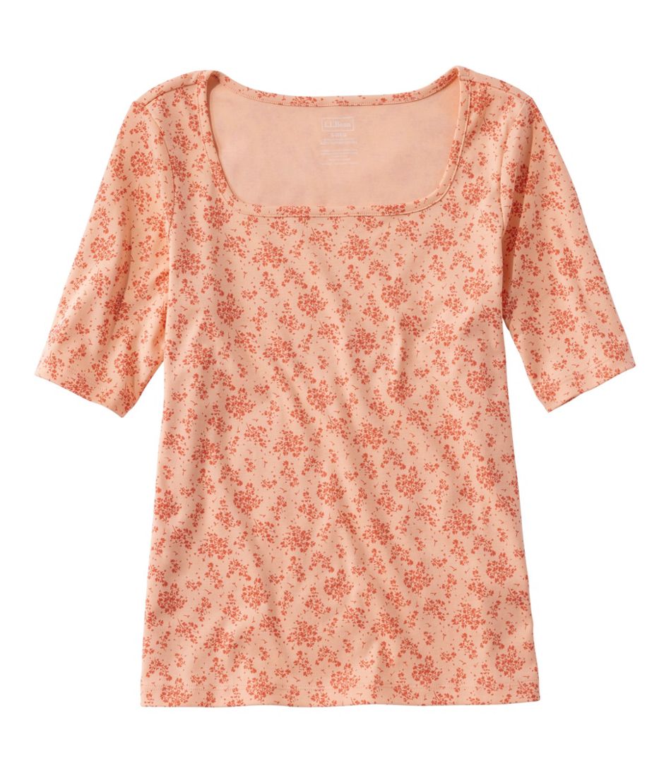 L.L.BeanWomen's Pima Cotton Tee, Soft Squareneck Elbow-Sleeve
