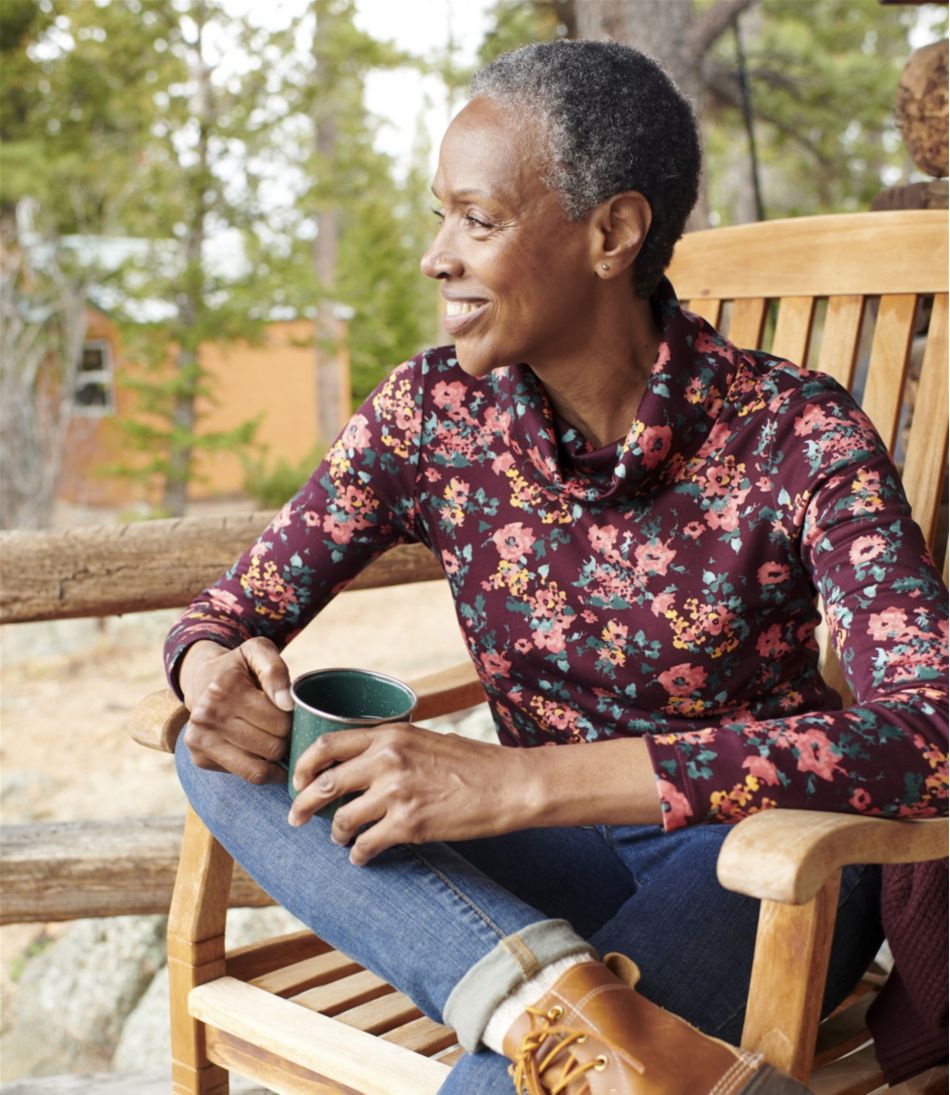 L.L.BeanWomen's Pima Cotton Tee, Long-Sleeve Cowlneck Print
