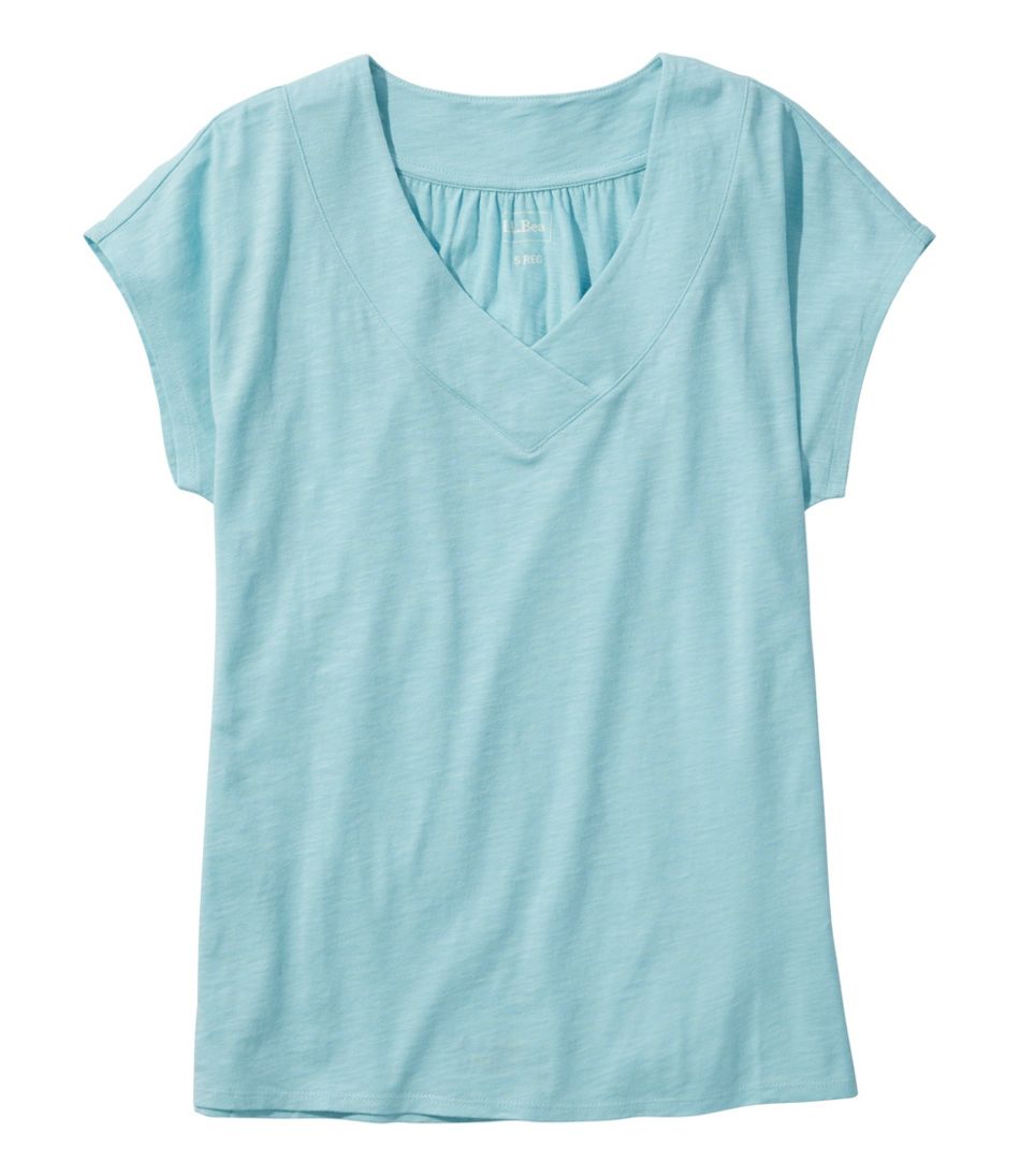 L.L.BeanWomen's Organic Cotton Tee, V-Neck Cap-Sleeve