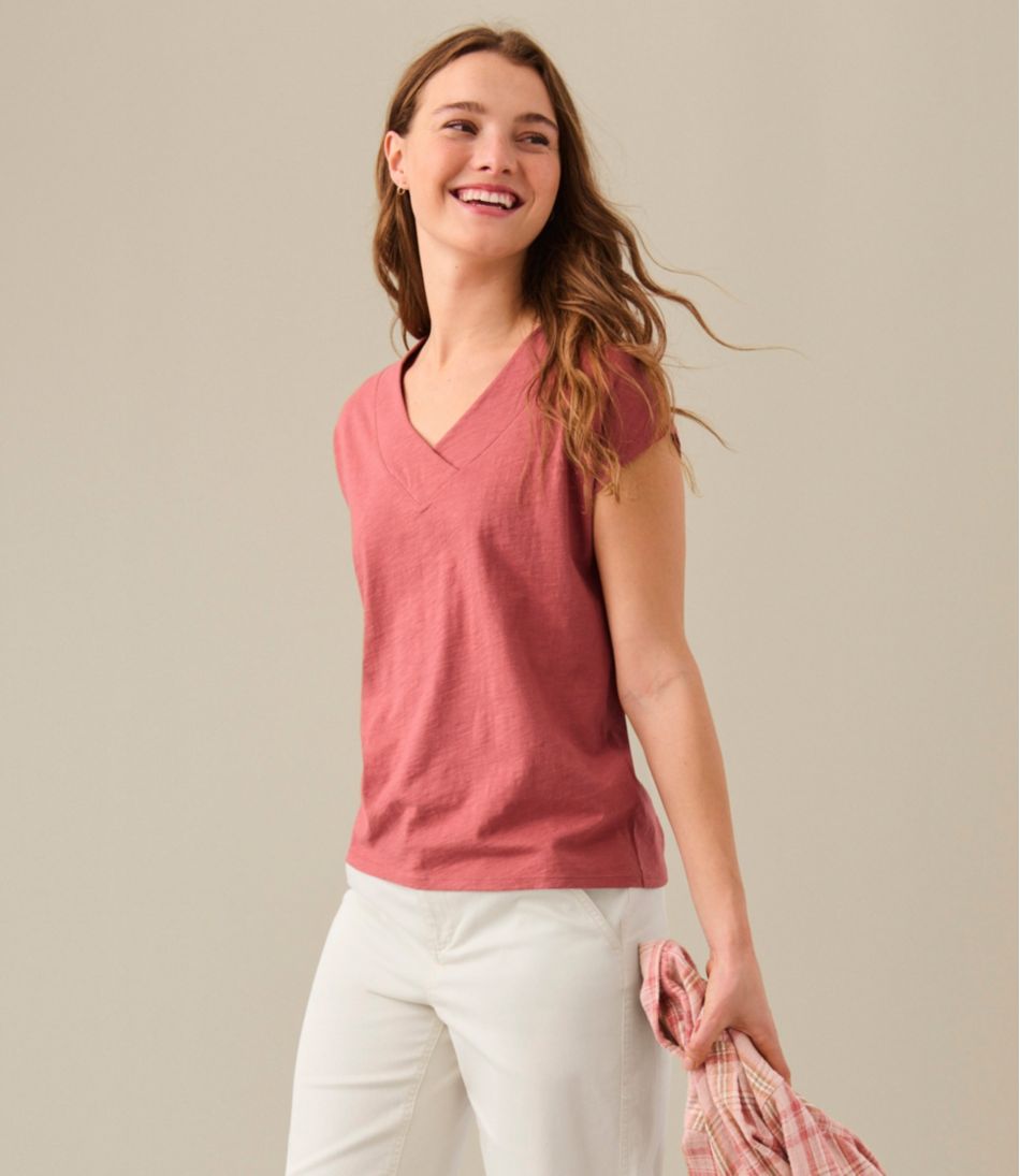 L.L.BeanWomen's Organic Cotton Tee, V-Neck Cap-Sleeve