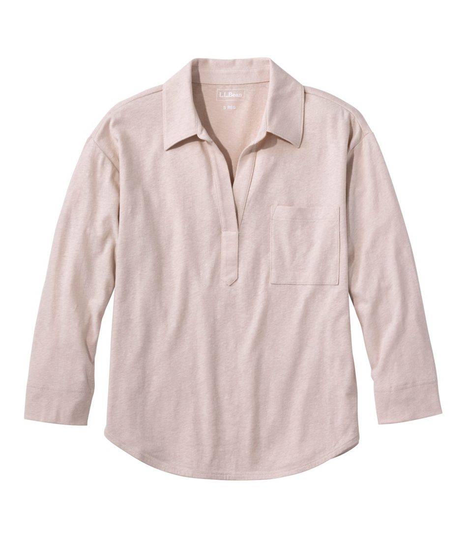 L.L.BeanWomen's Linen/Cotton Tee, Three-Quarter-Sleeve Splitneck Polo