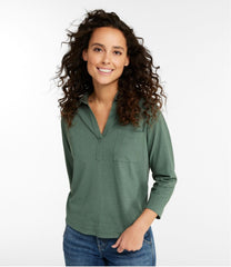 L.L.BeanWomen's Linen/Cotton Tee, Three-Quarter-Sleeve Splitneck Polo