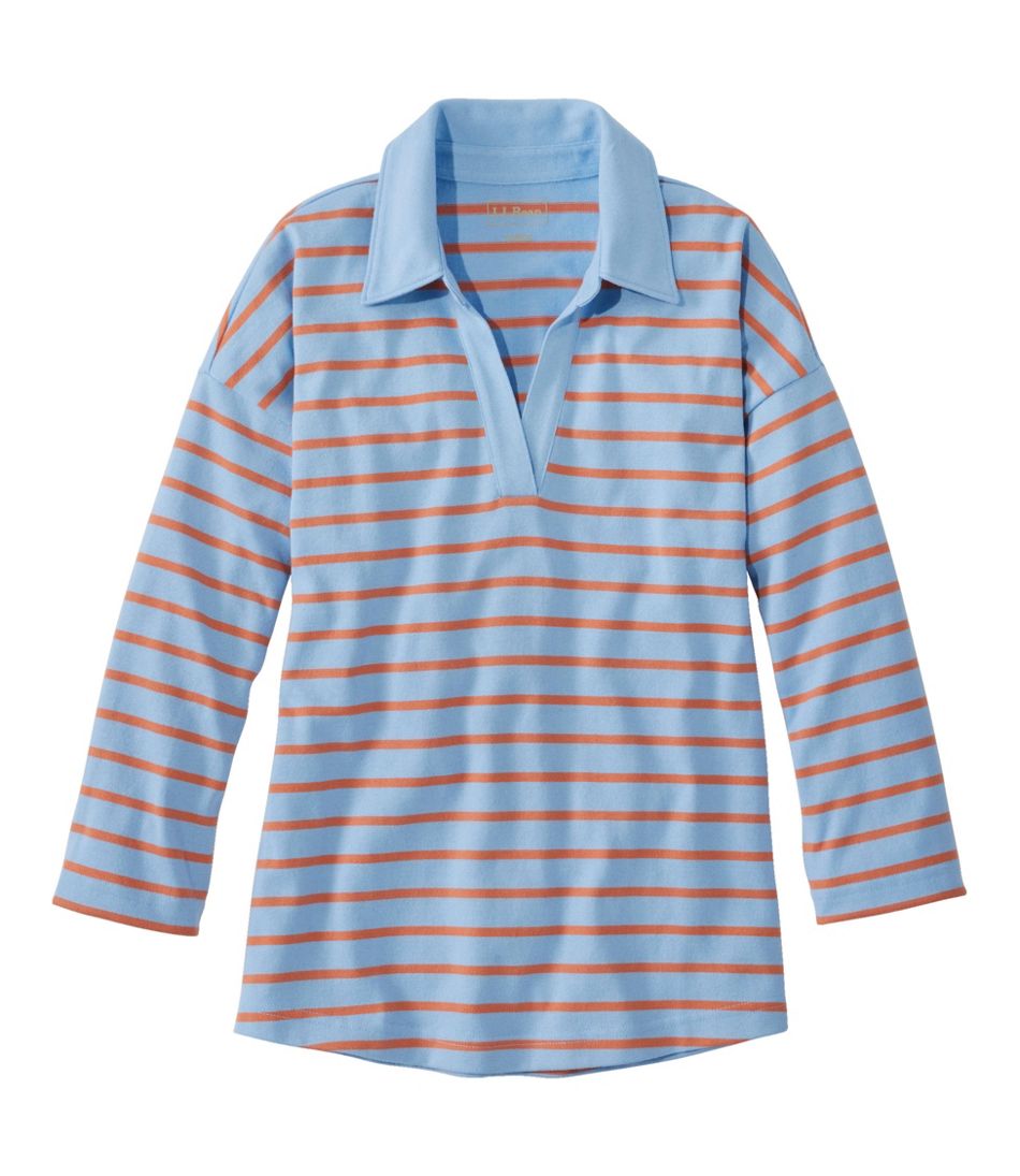 L.L.BeanWomen's Heritage Mariner Top, Splitneck Polo Three-Quarter-Sleeve Stripe