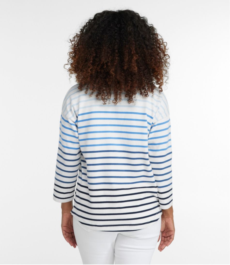 L.L.BeanWomen's Heritage Mariner Top, Splitneck Polo Three-Quarter-Sleeve Stripe