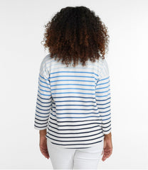 L.L.BeanWomen's Heritage Mariner Top, Splitneck Polo Three-Quarter-Sleeve Stripe