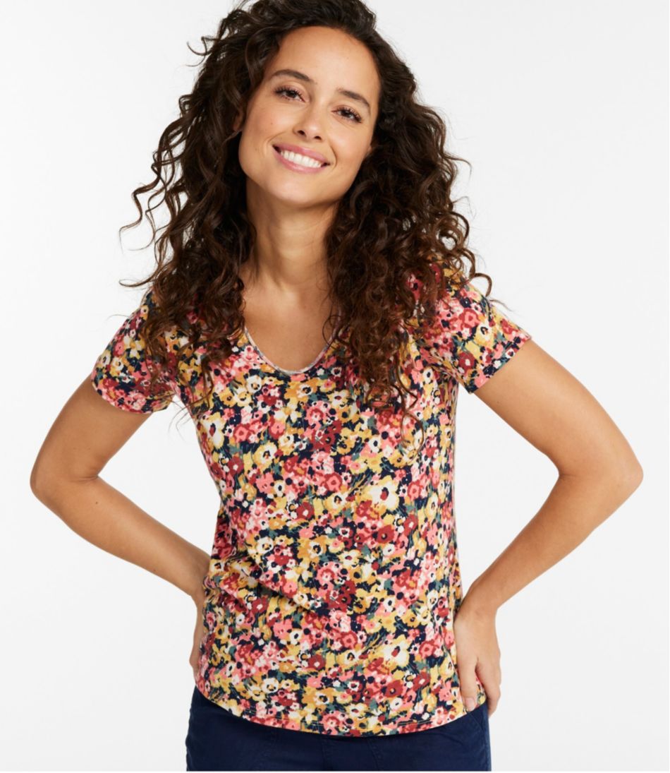 L.L.BeanWomen's Organic Cotton Tee, V-Neck Short-Sleeve Print