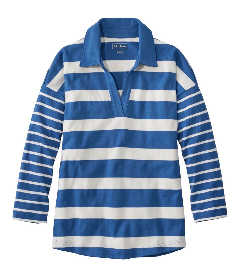 L.L.BeanWomen's Heritage Mariner Top, Splitneck Polo Three-Quarter-Sleeve, Block Stripe