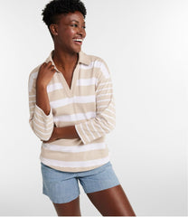 L.L.BeanWomen's Heritage Mariner Top, Splitneck Polo Three-Quarter-Sleeve, Block Stripe