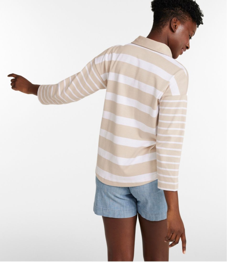 L.L.BeanWomen's Heritage Mariner Top, Splitneck Polo Three-Quarter-Sleeve, Block Stripe