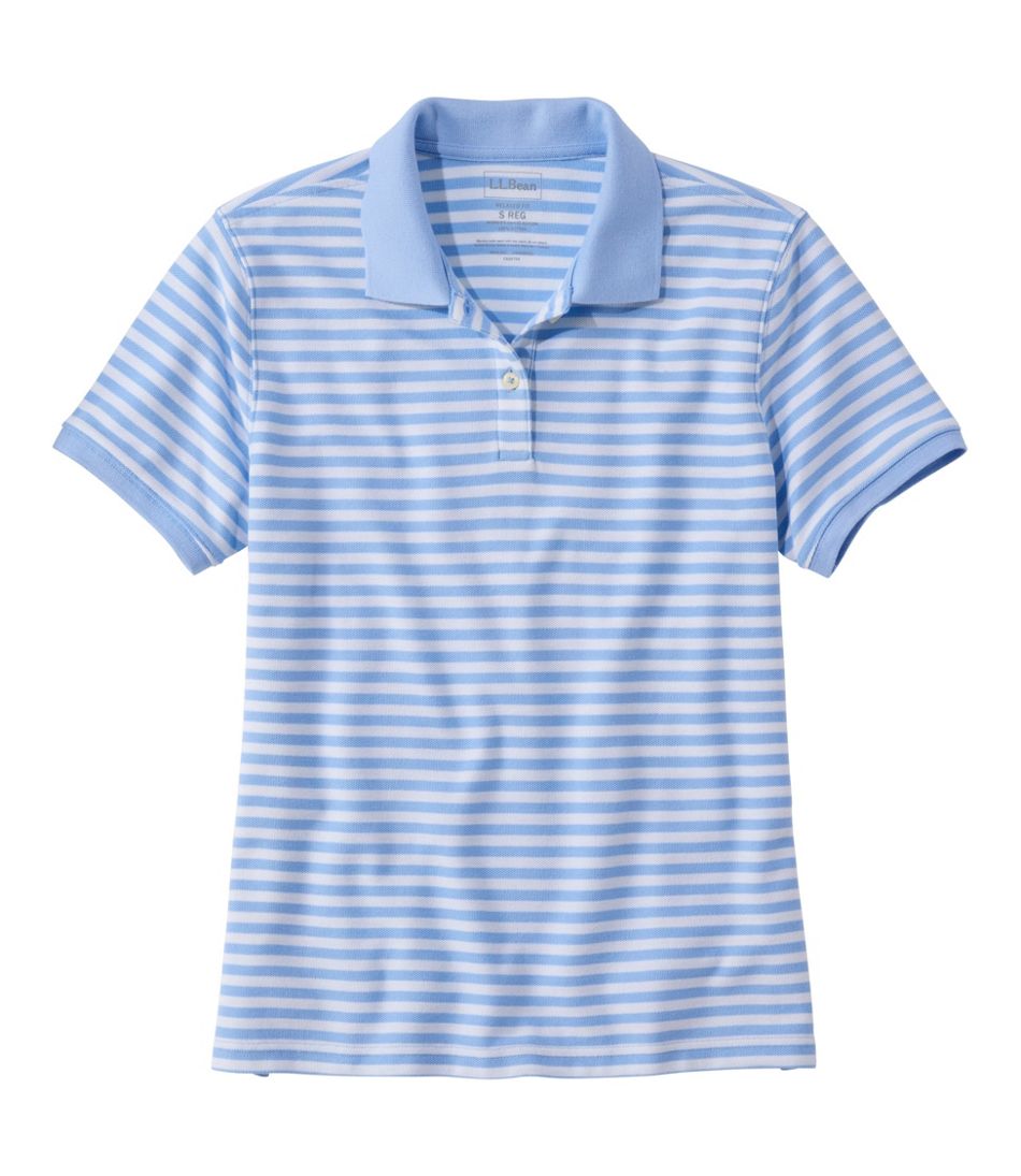 L.L.BeanWomen's Premium Double L Polo, Short-Sleeve Relaxed Fit Stripe