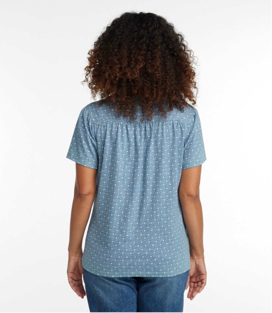 L.L.BeanWomen's Organic Cotton Tee, Smocked Notch-Neck Short-Sleeve Print