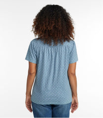 L.L.BeanWomen's Organic Cotton Tee, Smocked Notch-Neck Short-Sleeve Print