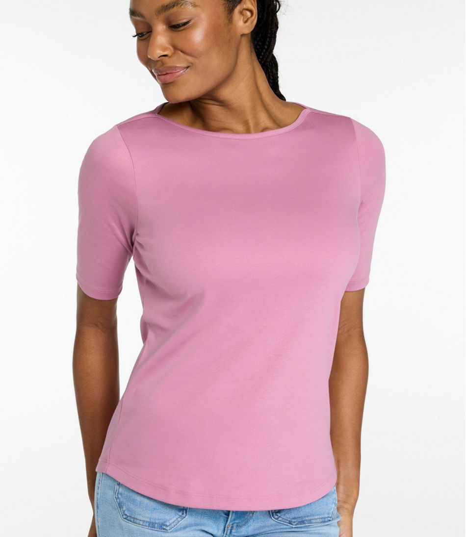 L.L.BeanWomen's Pima Cotton Tee, Elbow-Sleeve Boatneck