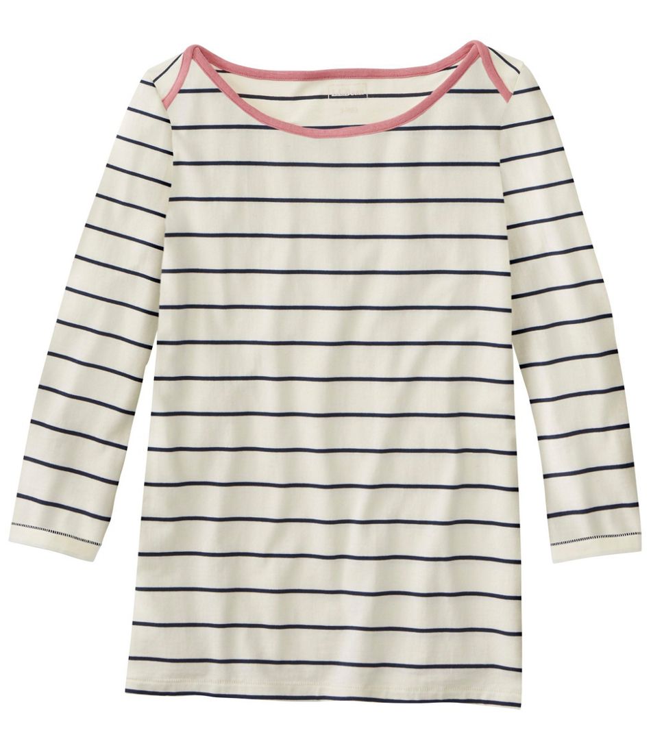 L.L.BeanWomen's Soft Stretch Supima-Blend Tee, Three-Quarter-Sleeve Boatneck Stripe