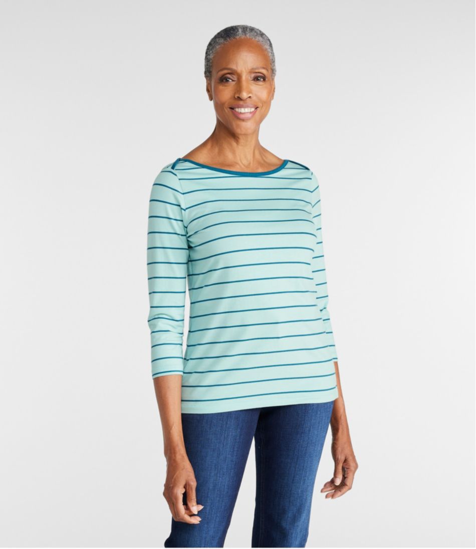 L.L.BeanWomen's Soft Stretch Supima-Blend Tee, Three-Quarter-Sleeve Boatneck Stripe