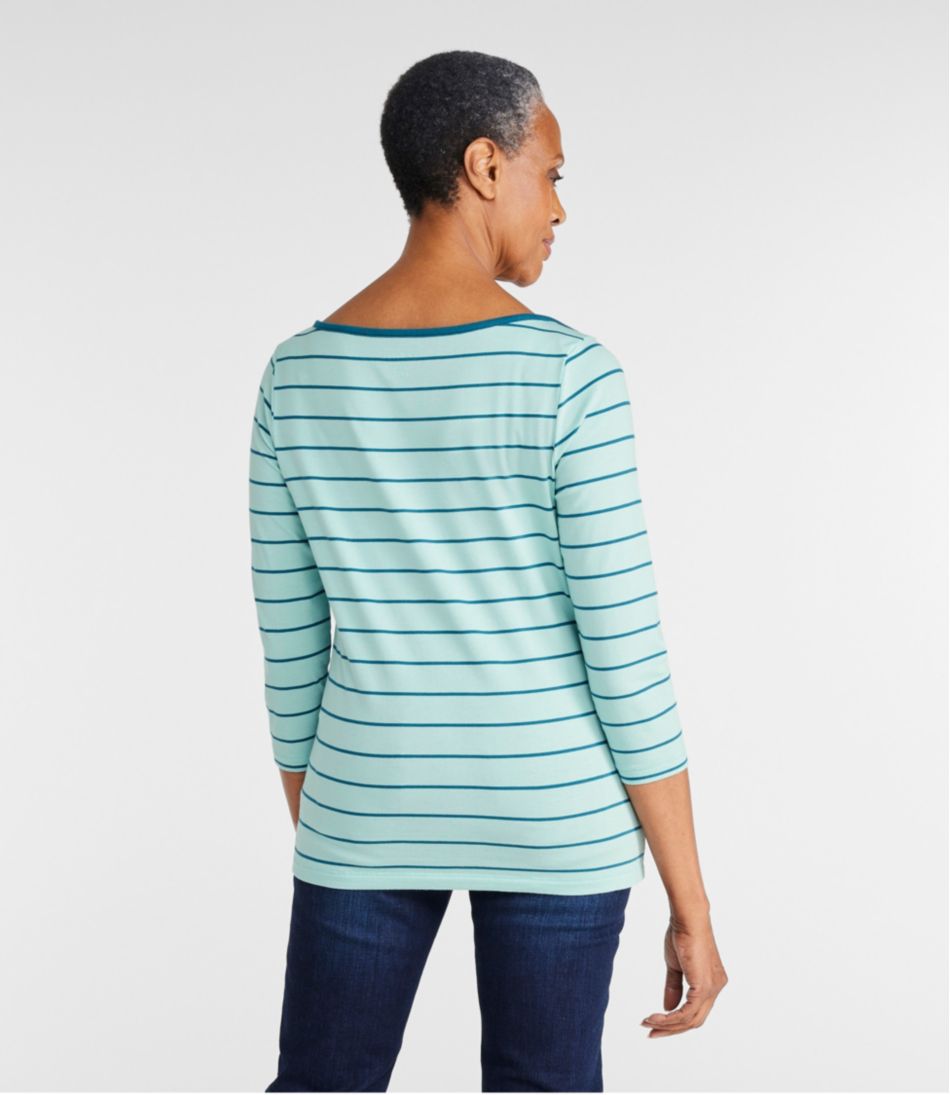 L.L.BeanWomen's Soft Stretch Supima-Blend Tee, Three-Quarter-Sleeve Boatneck Stripe