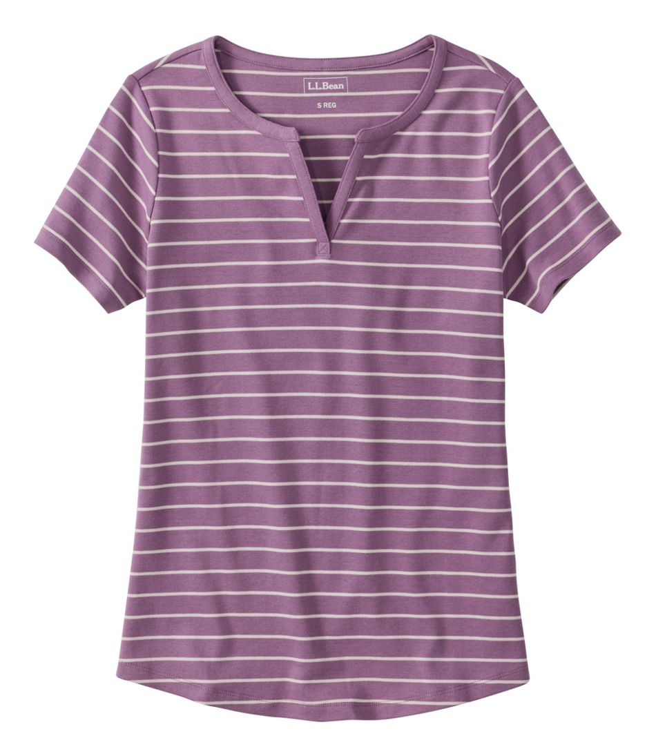 L.L.BeanWomen's Tee, Short-Sleeve Notch-Neck Stripe