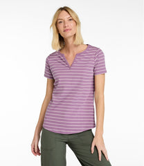 L.L.BeanWomen's Tee, Short-Sleeve Notch-Neck Stripe
