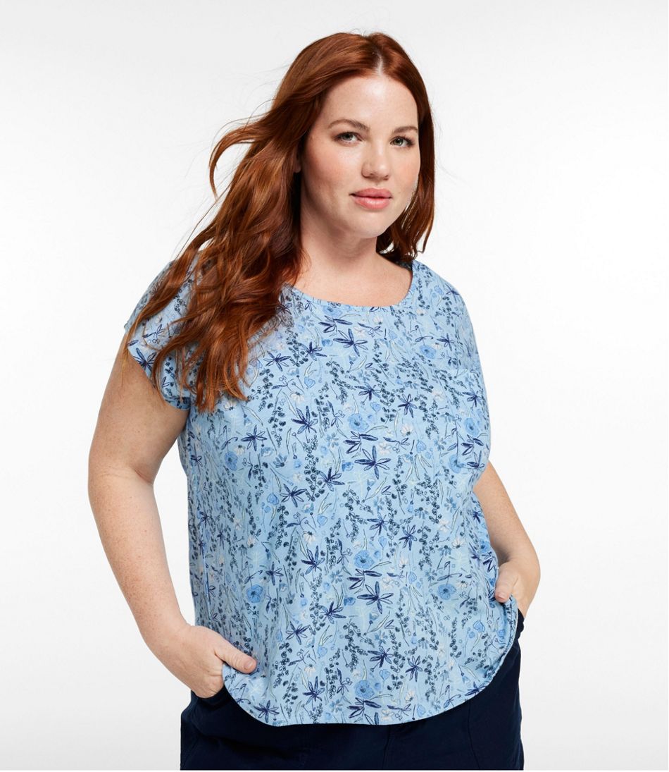 L.L.BeanWomen's Linen/Cotton Tee, Short-Sleeve Scoopneck Print