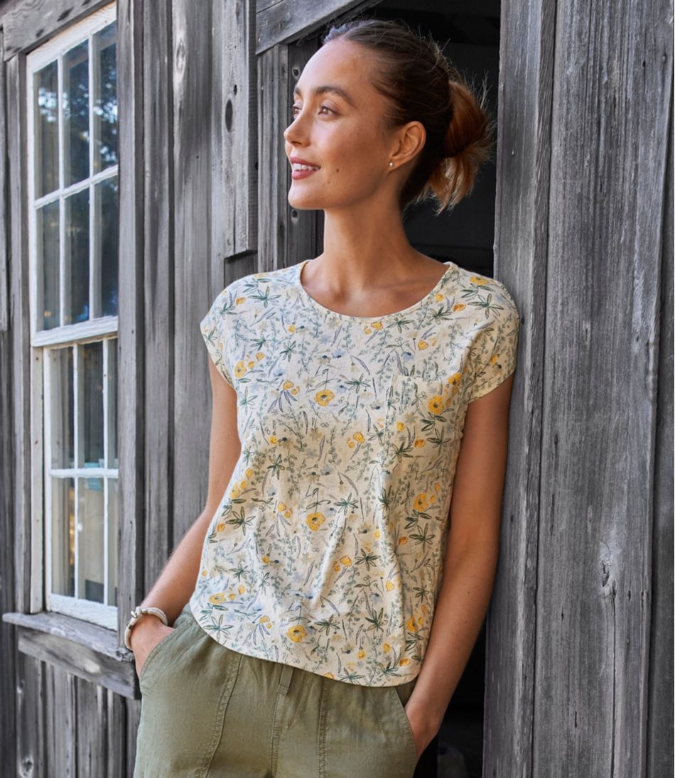 L.L.BeanWomen's Linen/Cotton Tee, Short-Sleeve Scoopneck Print