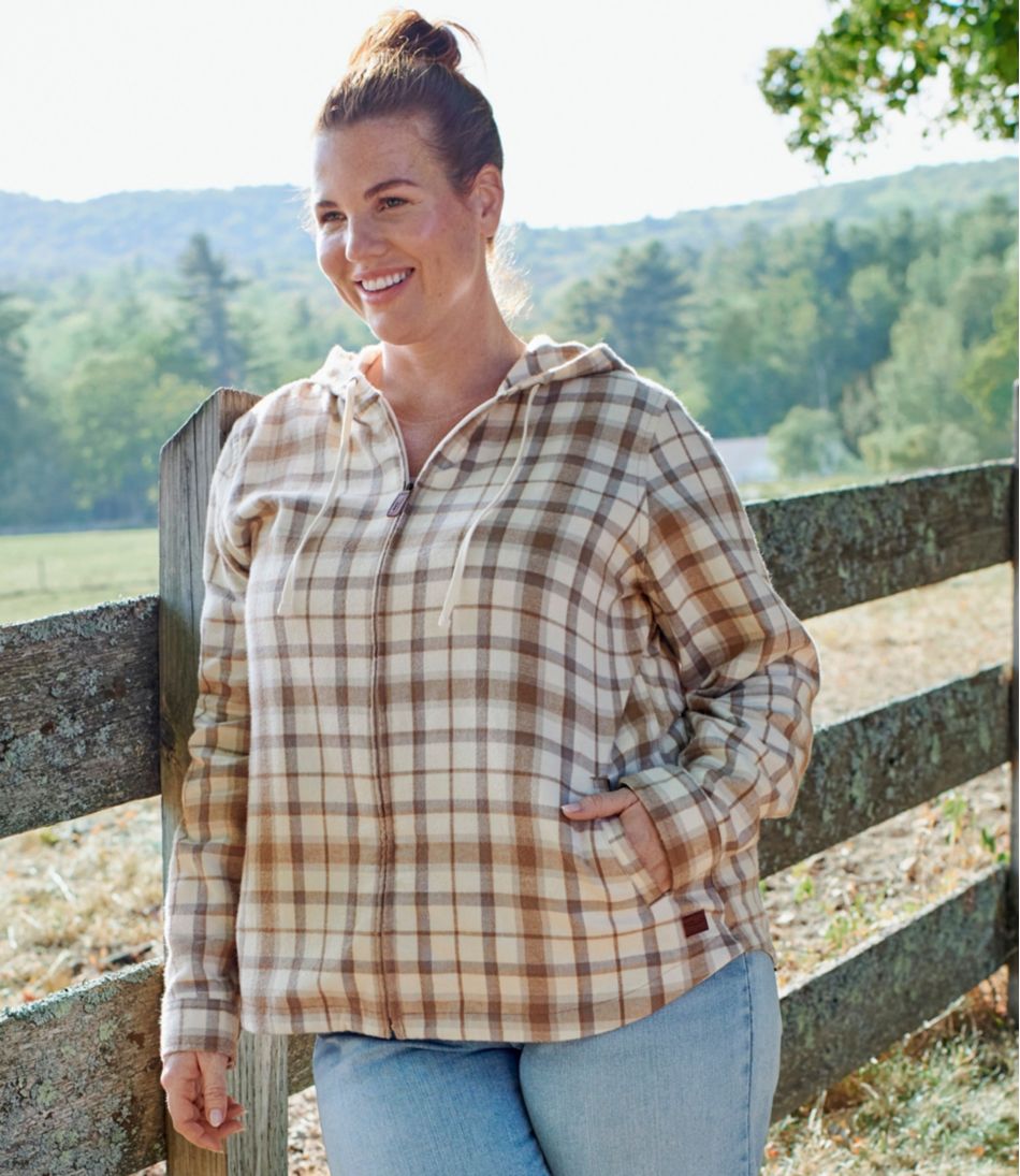 L.L.BeanWomen's Scotch Plaid Flannel Shirt, Relaxed Zip Hoodie