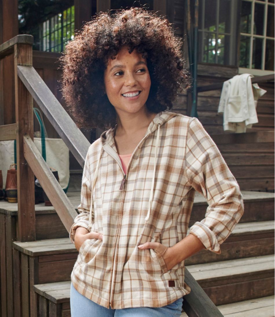 L.L.BeanWomen's Scotch Plaid Flannel Shirt, Relaxed Zip Hoodie
