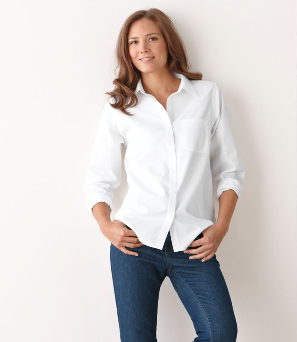 L.L.BeanWomen's Wrinkle-Free Pinpoint Oxford Shirt, Long-Sleeve Relaxed Fit