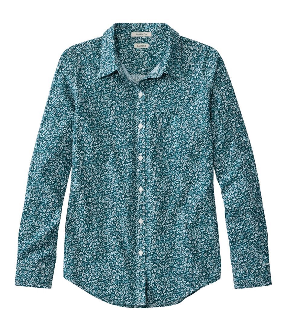 L.L.BeanWomen's Wrinkle-Free Pinpoint Oxford Shirt, Relaxed Fit Long-Sleeve Print