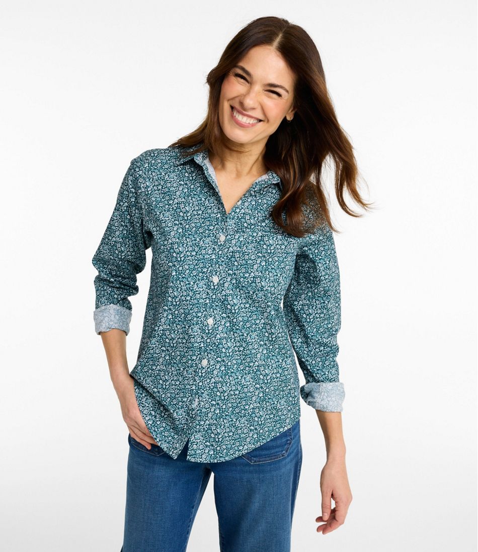 L.L.BeanWomen's Wrinkle-Free Pinpoint Oxford Shirt, Relaxed Fit Long-Sleeve Print