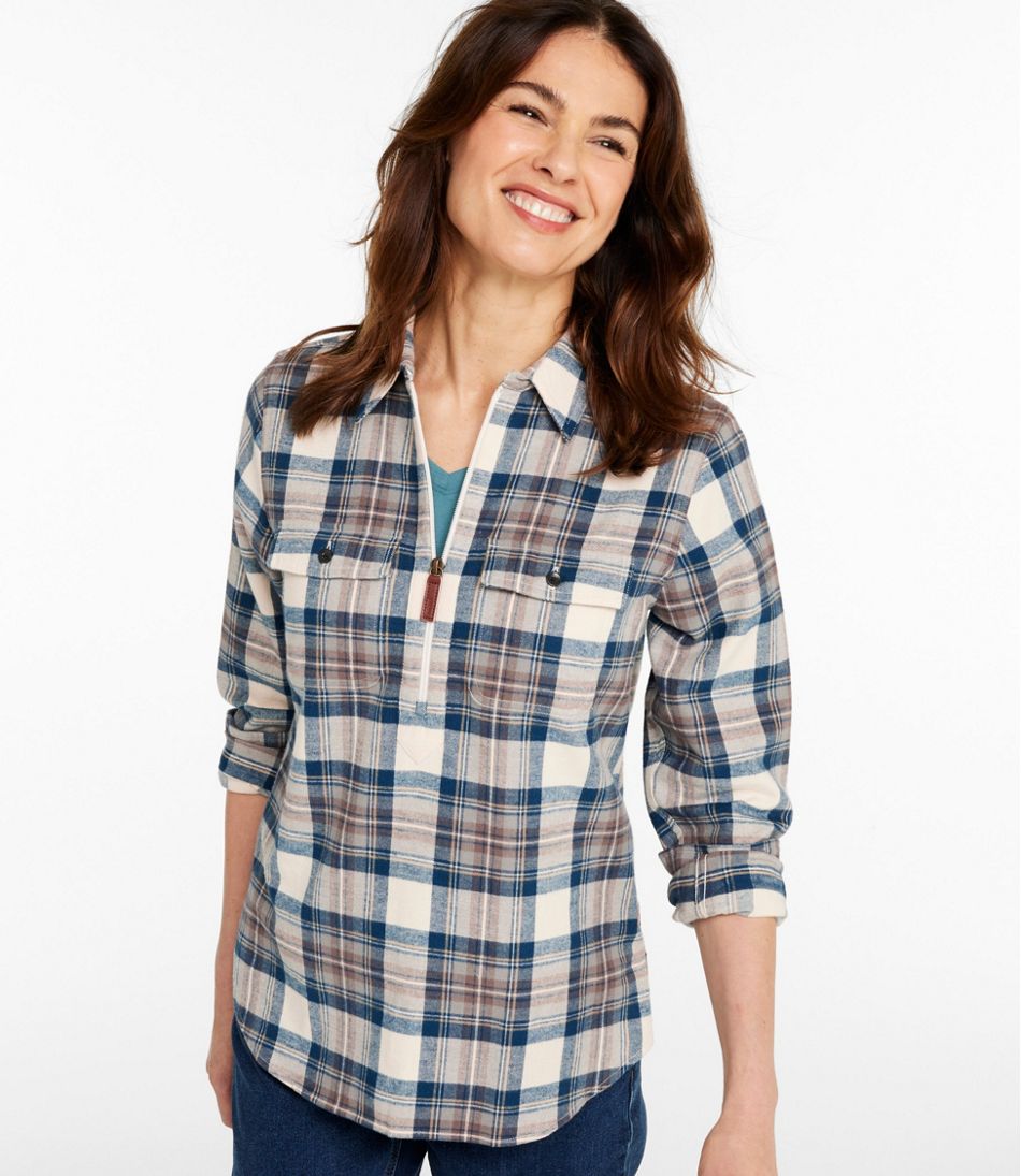 L.L.BeanWomen's Scotch Plaid Flannel Shirt, Quarter-Zip