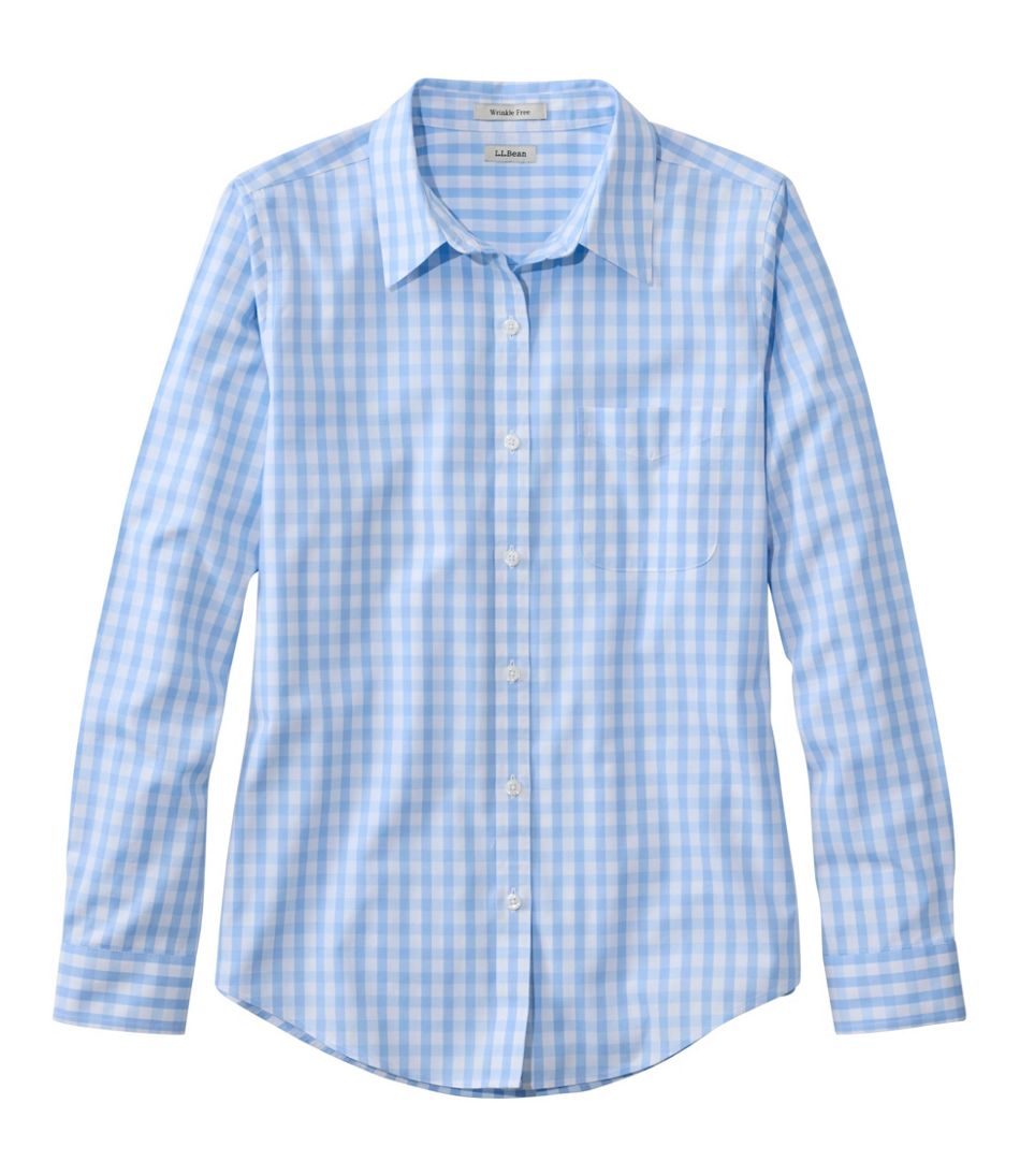 L.L.BeanWomen's Wrinkle-Free Pinpoint Oxford Shirt, Long-Sleeve Relaxed Fit Plaid