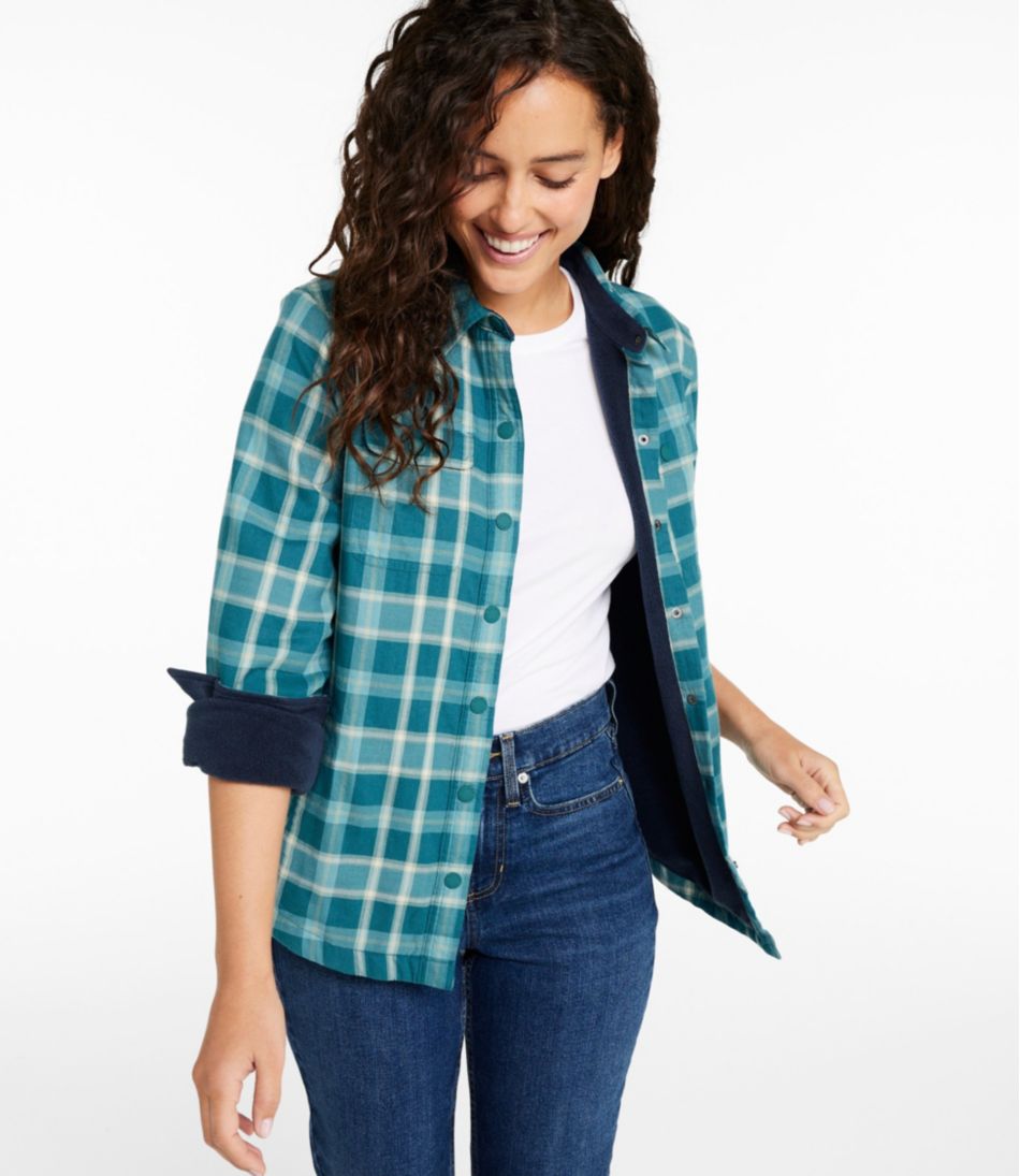 L.L.BeanWomen's Fleece-Lined Flannel Shirt, Snap-Front Plaid