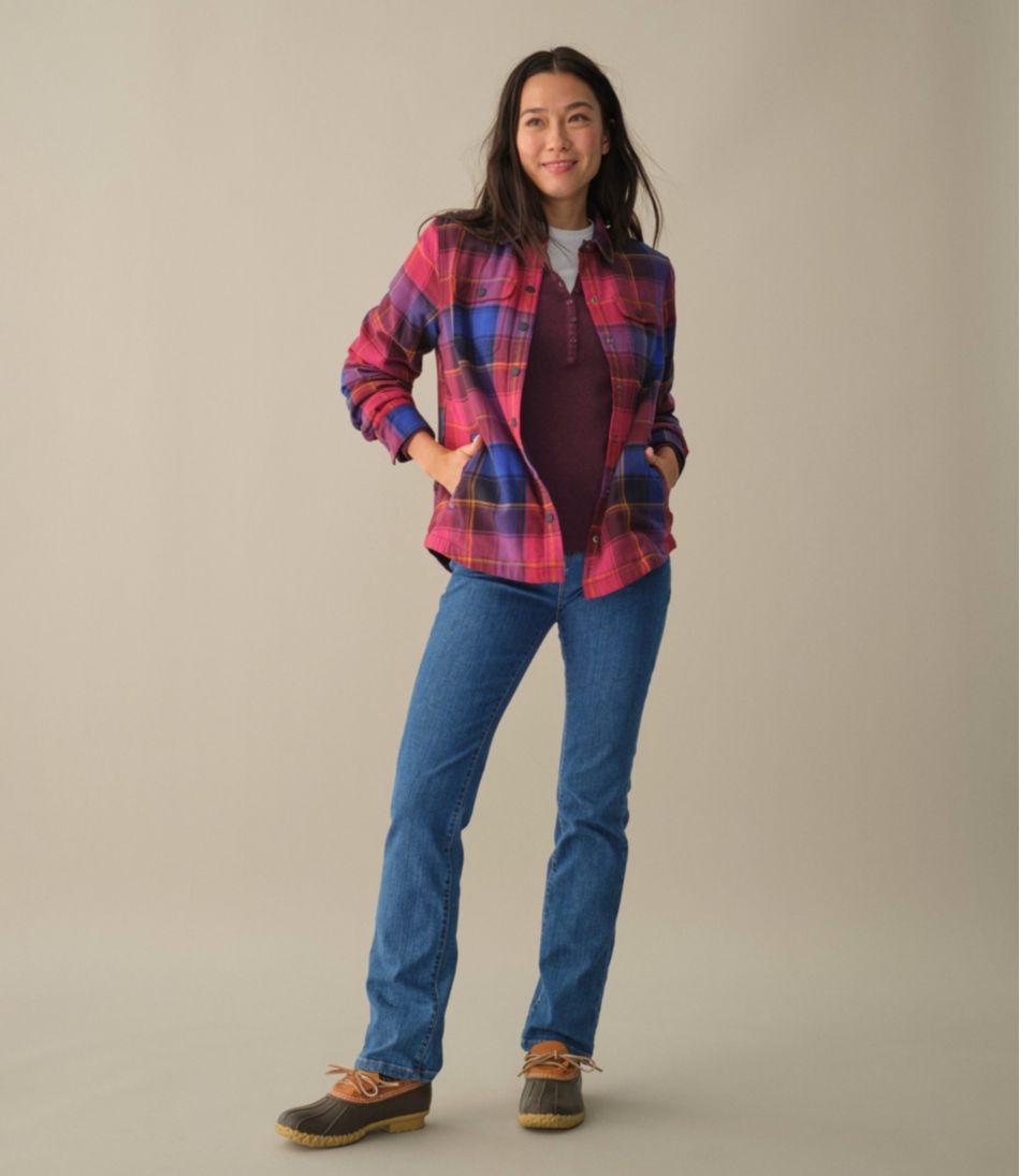 L.L.BeanWomen's Fleece-Lined Flannel Shirt, Snap-Front Plaid
