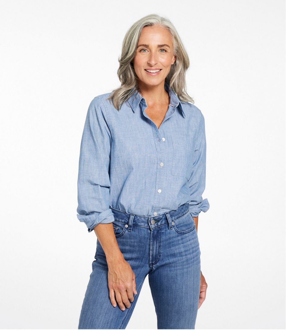 L.L.BeanWomen's Essential Cotton Shirt, Chambray Long Sleeve